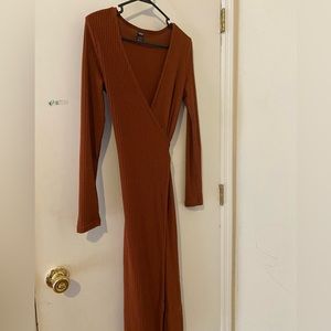 Wrap tie, long sleeve dress